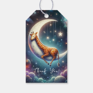Étiquettes-cadeau Girafe Bébé Céleste Endormie sur la Lune et les Ét