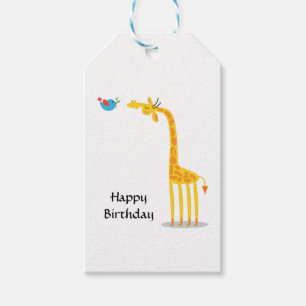 Étiquettes-cadeau Girafe et oiseau mignons de bande dessinée