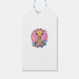 Étiquettes-cadeau Giraffe Adorable Entourée De Fleurs _2