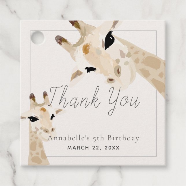 Étiquettes Cadeau Giraffe Anniversaire Merci gris (Devant)