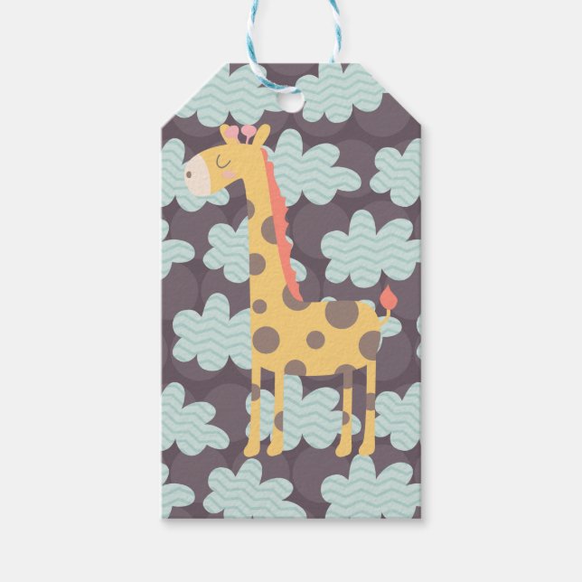 Étiquettes-cadeau Giraffe et nuages (Devant)