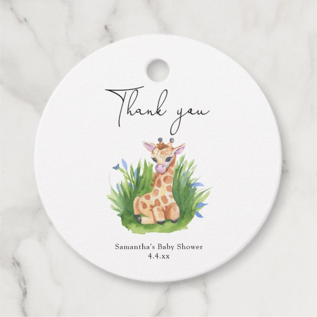 Étiquettes Cadeau Giraffe - merci baby shower (Devant)