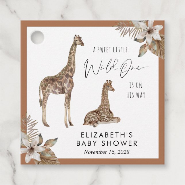 Étiquettes Cadeau Giraffes Boho Aquarelle Baby shower Merci (Devant)