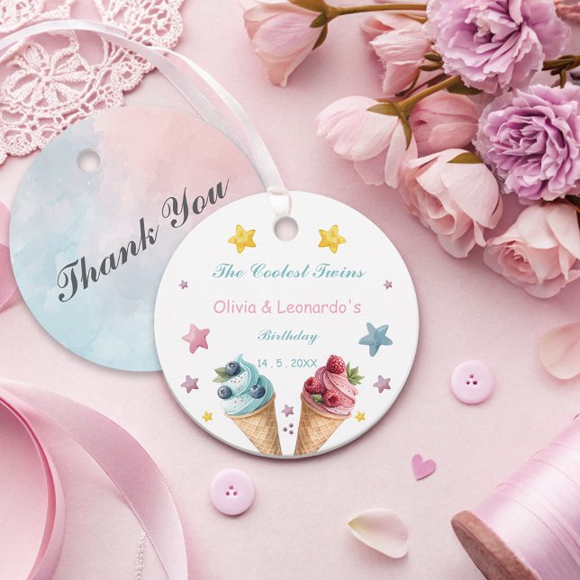 Étiquettes Cadeau Glace Crème Les Jumeaux Les Plus Coolles Anniversa (Créateur téléchargé)