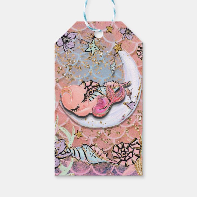 Étiquettes-cadeau Glam Baby Mermaid Girls Baby shower fête d'anniver (Devant)