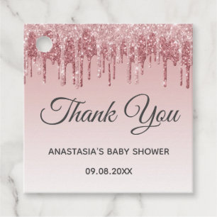 Étiquettes Cadeau Glam Blush Rose Gold Paillet Merci Baby Shower