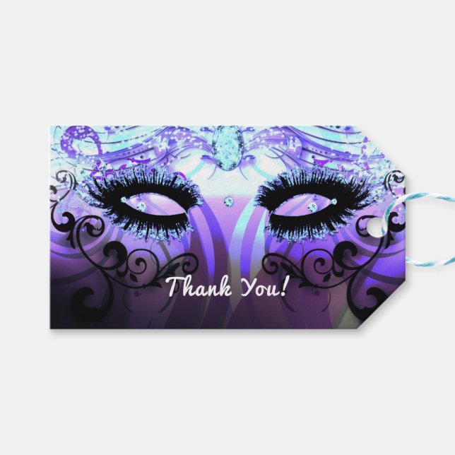 Étiquettes-cadeau Glam Eyelashes Purple Masquerade Party Favoriser (Devant (Horizontal))