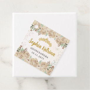 Étiquettes Cadeau Glam Floral Gold Princess Quinceanera Anniversaire