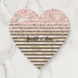 Étiquettes Cadeau Glam Gold Blush rose Brown rayures Parties scintil