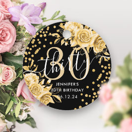 Étiquettes Cadeau Glam Gold Floral Parties scintillant 30e anniversa
