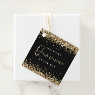 Étiquettes Cadeau Glam Gold Nom de la Parties scintillant Quinceañer
