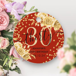 Étiquettes Cadeau Glam Gold Red Floral Parties scintillant 30e anniv