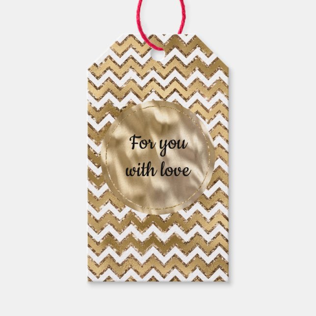 Étiquettes-cadeau Glam Gold White Zigzag (Devant)