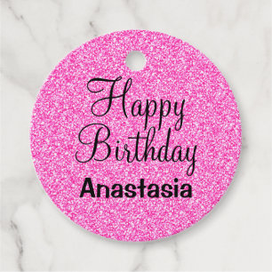 Étiquettes Cadeau Glam Happy Birthday Hot rose Parties scintillant N
