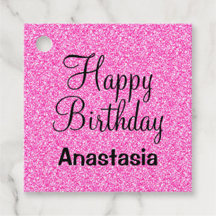 Étiquettes Cadeau Glam Happy Birthday Hot rose Parties scintillant N