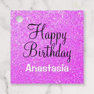 Étiquettes Cadeau Glam Happy Birthday Purple Parties scintillant Nom
