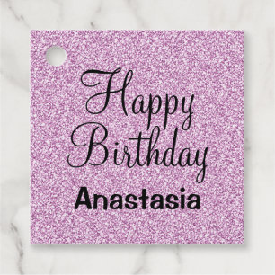 Étiquettes Cadeau Glam Happy Birthday Purple Parties scintillant Nom