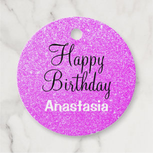 Étiquettes Cadeau Glam Happy Birthday Purple Parties scintillant Nom