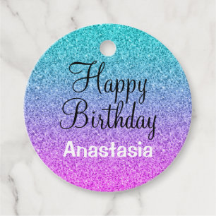 Étiquettes Cadeau Glam Joyeux Anniversaire Ombre rose bleu violet Pa