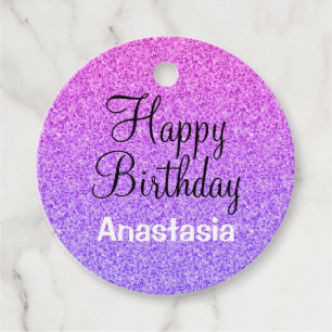 Étiquettes Cadeau Glam Joyeux Anniversaire Ombre Violet Parties scin
