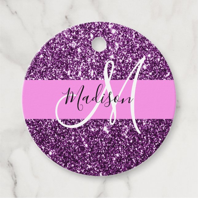 Étiquettes Cadeau Glam Pink & Purple Parties scintillant Sparkings N (Devant)