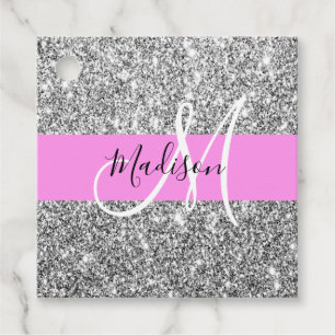 Étiquettes Cadeau Glam Pink & Silver Parties scintillant étincelles