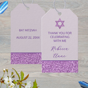 Étiquettes-cadeau Glam Purple mignet Merci Bat mitzvah