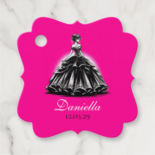 Étiquettes Cadeau Glam Quinceañera noir et rose