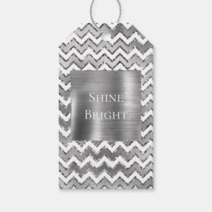 Étiquettes-cadeau Glam Silver White Zigzag Stripes