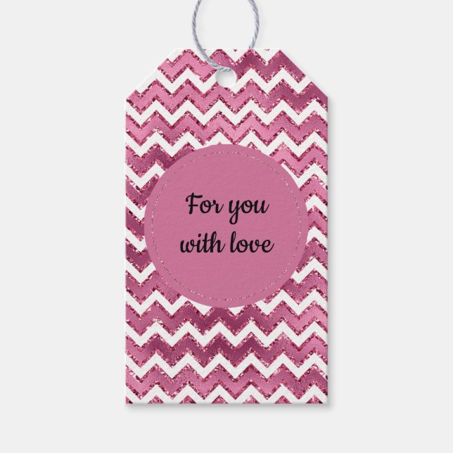 Étiquettes-cadeau Glamme rose blanc Zigzag (Devant)