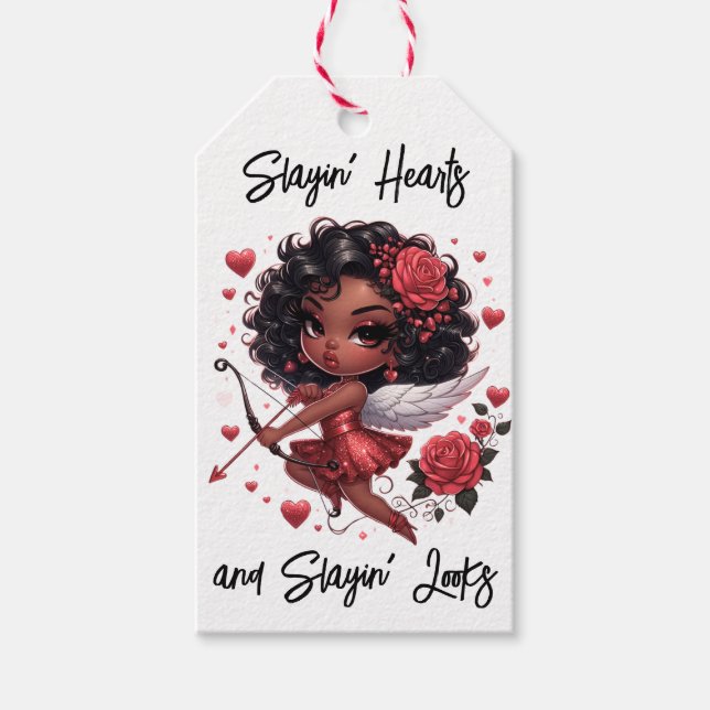 Étiquettes-cadeau Glamour Africain-Américain Cupidon (Devant)