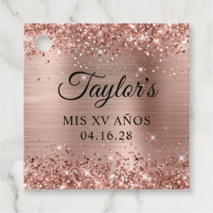 Étiquettes Cadeau Glitter Rose Gold Foil Mis XV Años