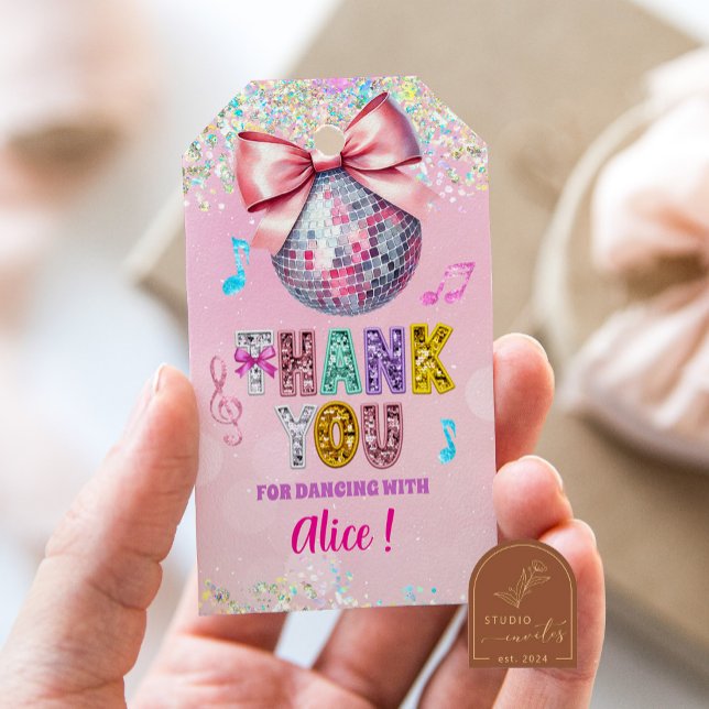 Étiquettes-cadeau Glitter Sequins Disco Ball Girl (Créateur téléchargé)