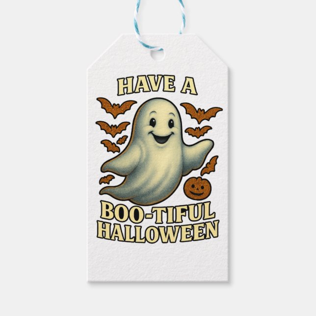 Étiquettes-cadeau Glittery Ghost "Ayez une Halloween pleine de beaut (Devant)