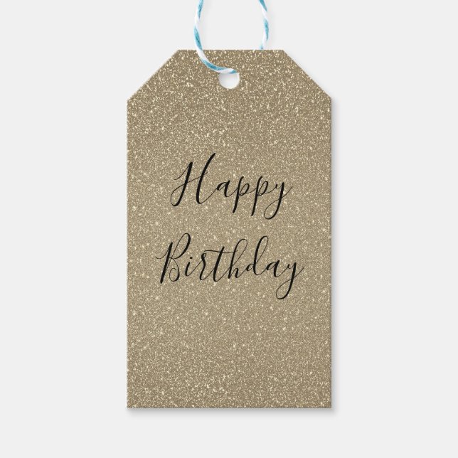 Étiquettes-cadeau Glittery Gold Noir doré Joyeux Anniversaire Parkly (Devant)