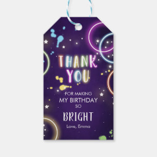 Étiquettes-cadeau Glow Merci Neon Anniversaire Fille Favoriser