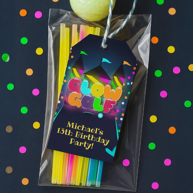 Étiquettes-cadeau Glow Miniature Golf fête d'anniversaire (Glow Miniature Golf Birthday Party Gift Tags
)