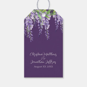Étiquettes-cadeau Glycine aquarelle romantique sur fond violet foncé