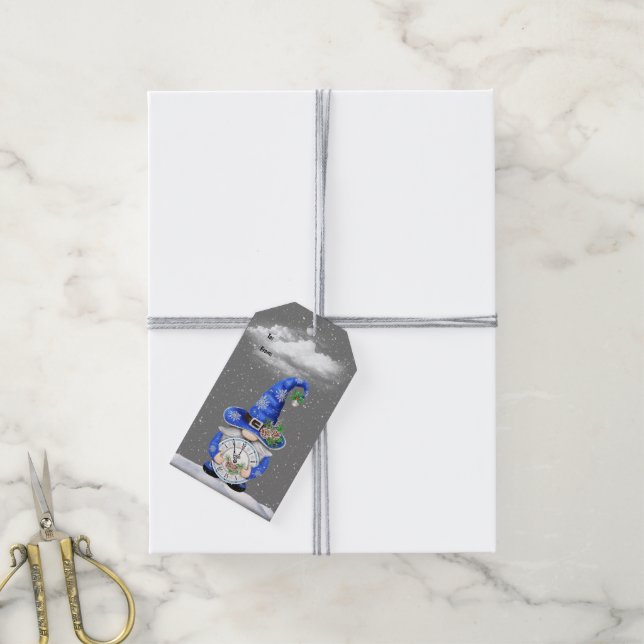 Étiquettes-cadeau Gnome de Noël à l'horloge (Avec de la ficelle)
