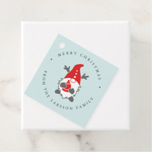 Étiquettes Cadeau Gnome drôle avec Reindeer Antlers Mint de Noël