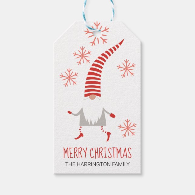 Étiquettes-cadeau Gnome Joyeux Noël Et Snowflakes (Devant)