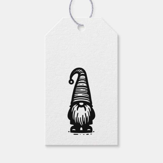 Étiquettes-cadeau Gnome Merry Christmas Black & White Cute Doodle (Devant)