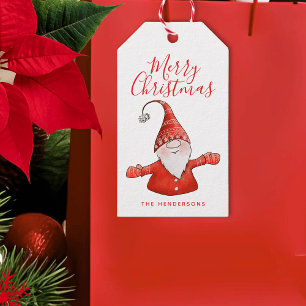 Étiquettes-cadeau Gnome mignonne Blanc et rouge Joyeux Noël