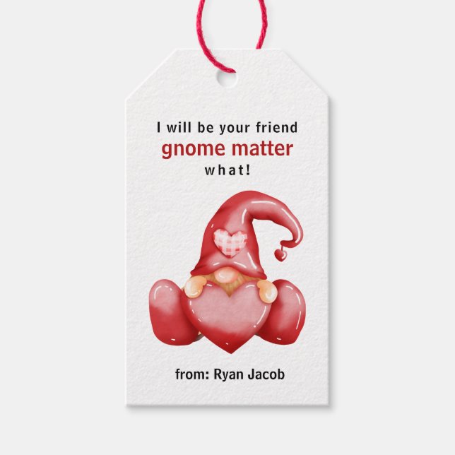 Étiquettes-cadeau Gnome mignonne Valentine Day Coeur rouge Valentine (Devant)