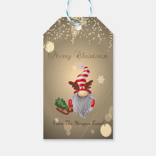 Étiquettes-cadeau Gnome Pine Tree Sleigh Confetti (Devant)