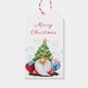 Étiquettes-cadeau Gnome with Christmas Tree Casquette Tags cadeaux