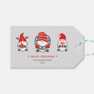 Étiquettes-cadeau Gnomes amusants   Vacances de Noël gris
