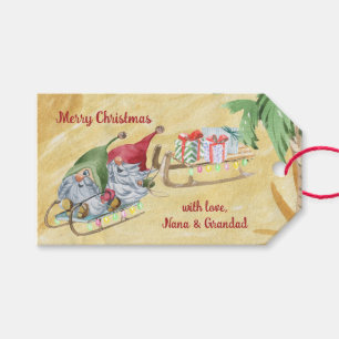 Étiquettes-cadeau Gnomes de Noël avec coudre sur le sable