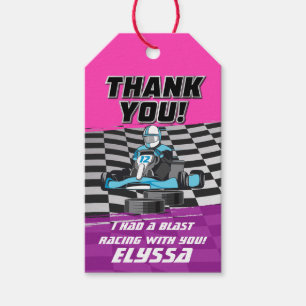 Étiquettes-cadeau Go Kart Racing Voiture Girls Fête d'anniversaire
