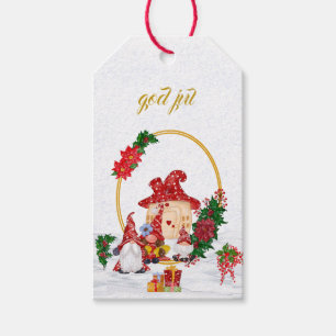 Étiquettes-cadeau God Jul Swedish Gnomes Red Family